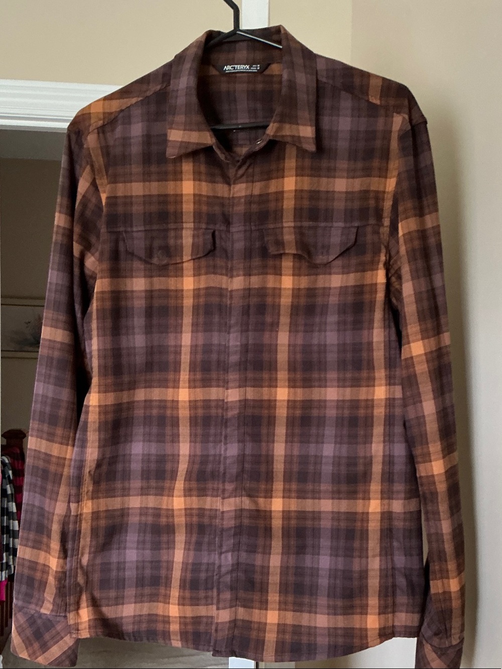 Arc'teryx Men's Brown and Orange Plaid Button-Down Shirt